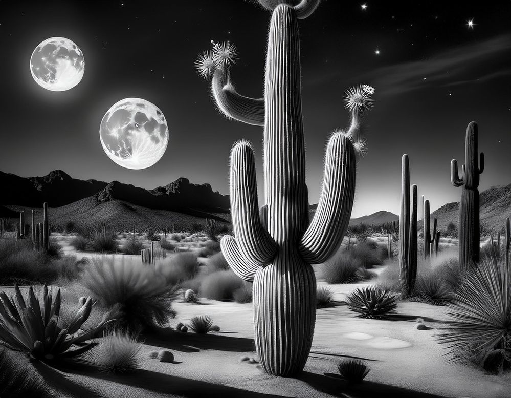 Firefly generate a desert oasis at night under a full moon; a saguaro cactus blooms 2381.jpg