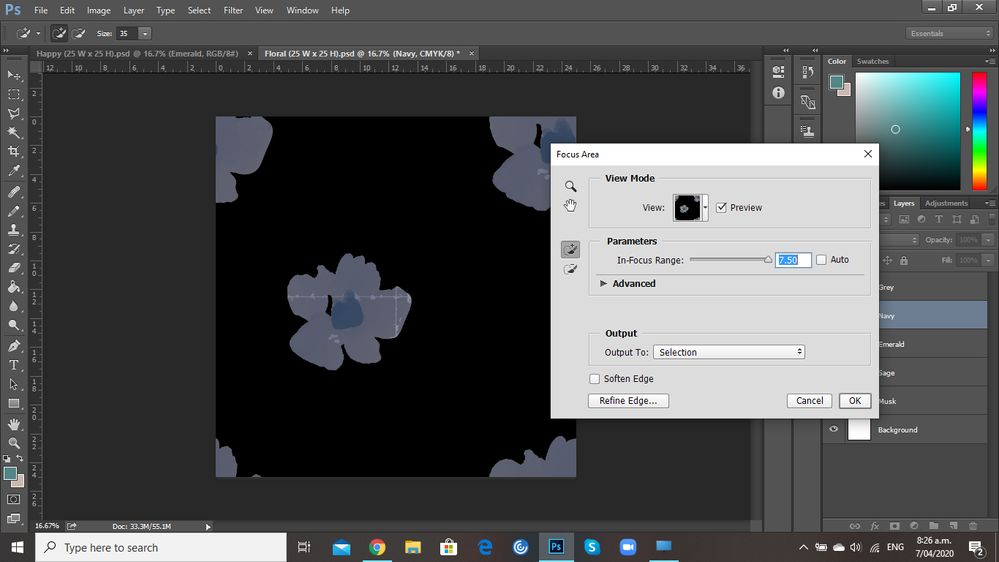 I then need to replicate this layer so I can change the colour. To do this I use Focus Area, however this is where the lines appear that were created with the Clone Stamp.