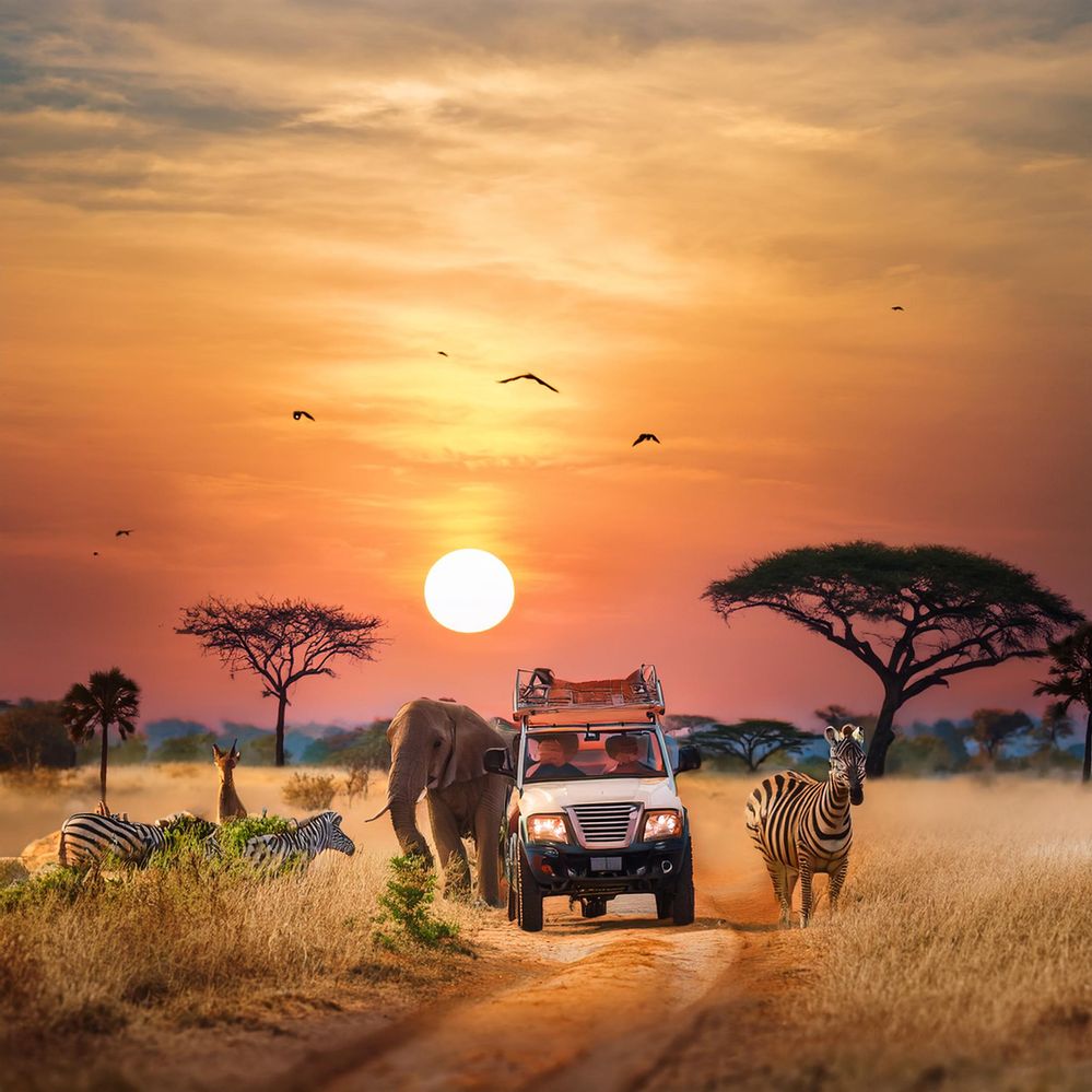 Firefly Jeep tour at sunset, on a wildlife reserve with peaceful elephants, gazelle, zebras. Silhoue (3).jpg