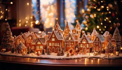 Firefly a Christmas-themed scene, a city consisting of Gingerbread buildings and houses as a diorama.jpg