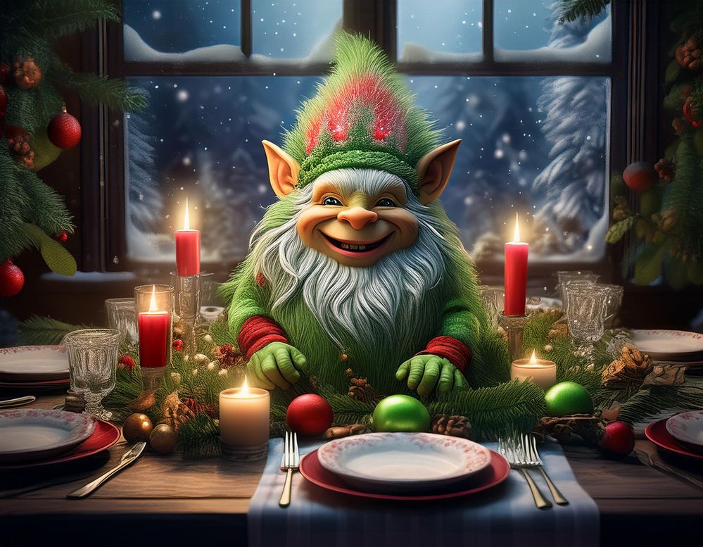 Firefly colorful Norwegian troll centerpiece for a beautifully set Christmas dinner table 95727.jpg