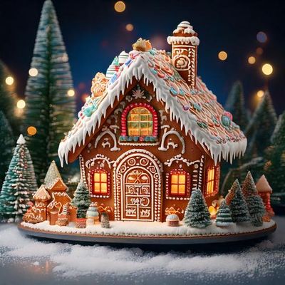 Firefly Beautiful Gingerbread House centered in a tabletop winter wonderland 17703.jpg