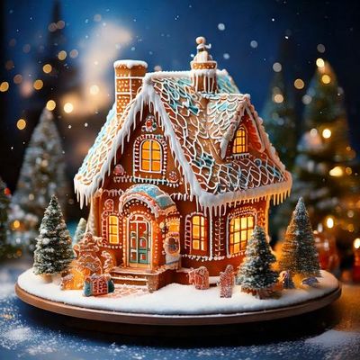 Firefly Beautiful Gingerbread House centered in a tabletop winter wonderland 56345.jpg