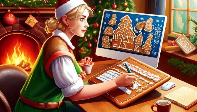 Designing a Gingerbread house with a Gingerbread Display Tablet... Elf Tech!