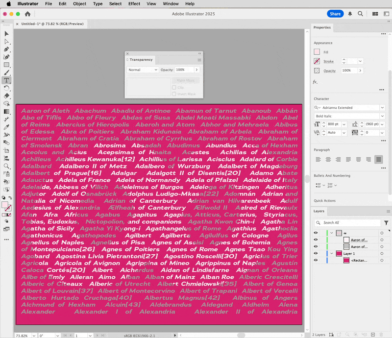 Illustrator clip text to character with opacity mask.gif