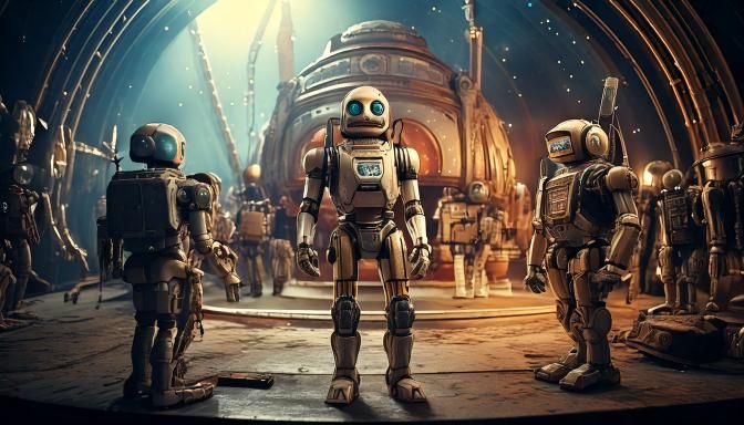 the futuristic  space landing gate for the robots to help