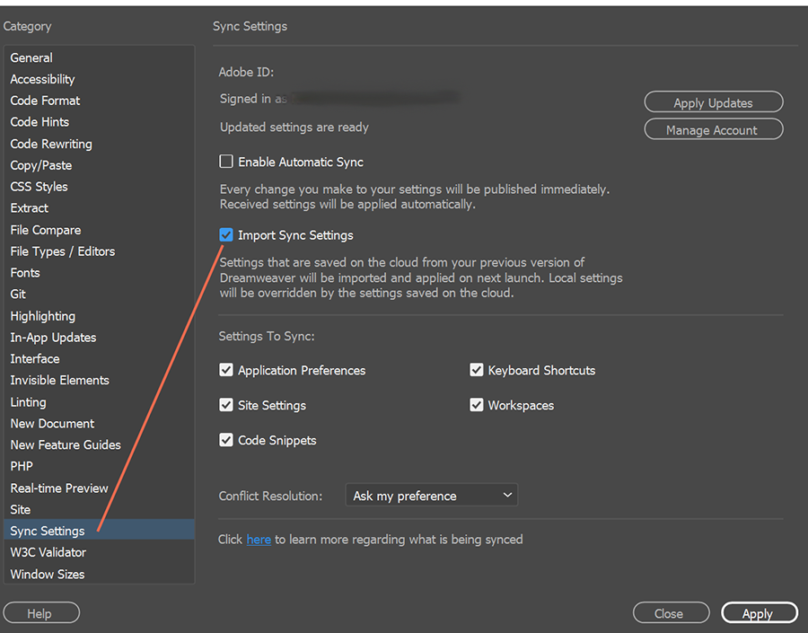 Import Synced Settings
