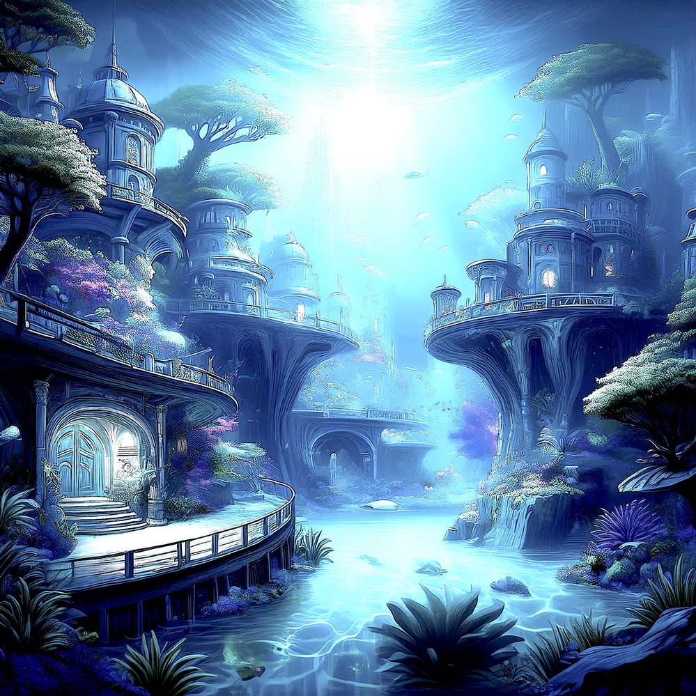 Firefly Tranquility and enchantment in an underwater city. The color are cold and bright, the scene  copie.jpg