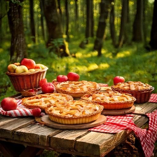Firefly apple pies on a picnic table in a forest 73516.jpg