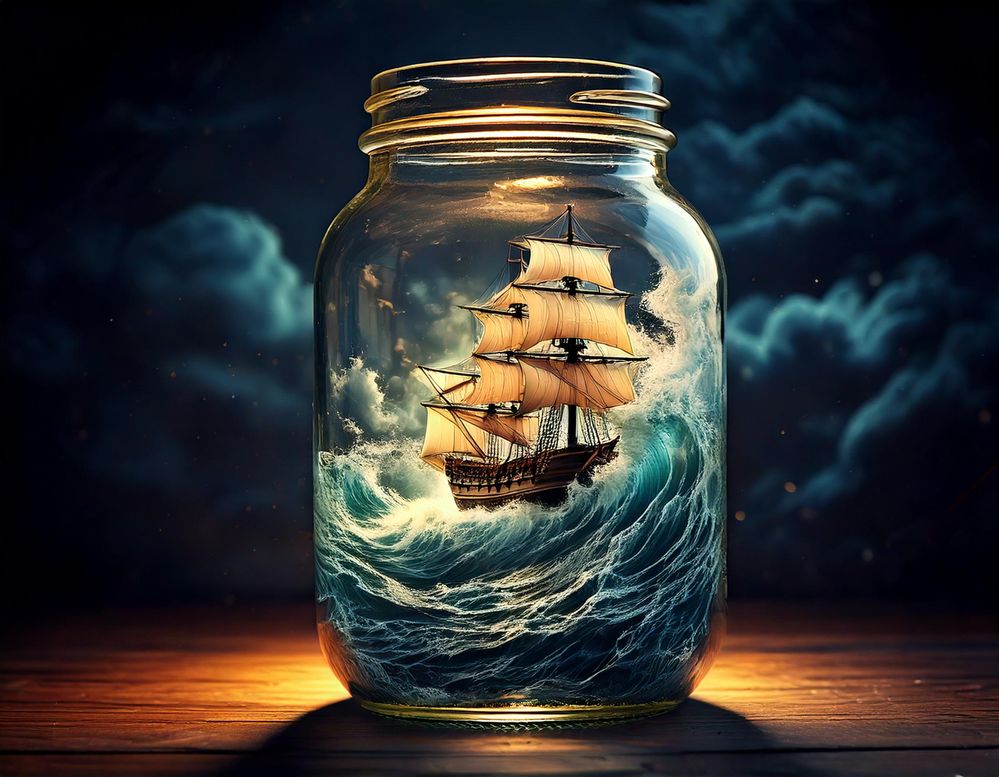 Firefly storm in a jar, ship riding giant waves 12929.jpg