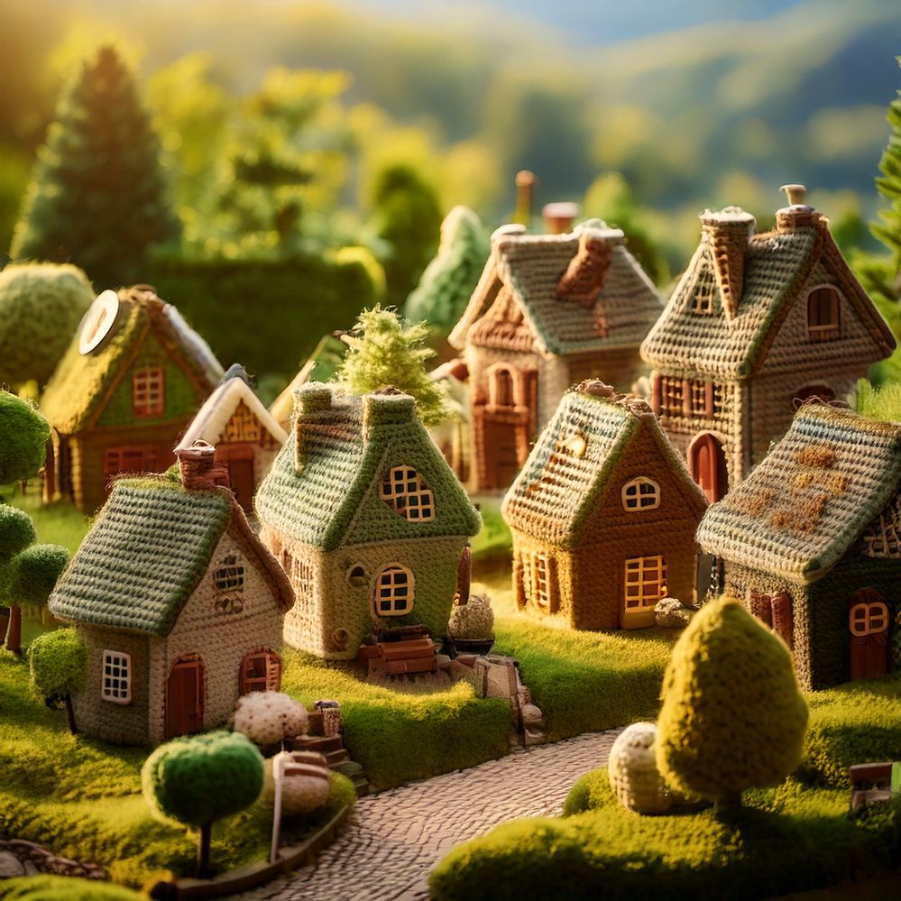 Firefly Design a cozy, small town crafted from soft, woolen textures. The charming buildings feature.jpg