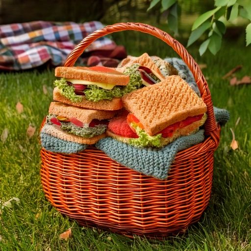 Firefly a knitted picknick basket with knitted wool sandwiches 58764.jpg