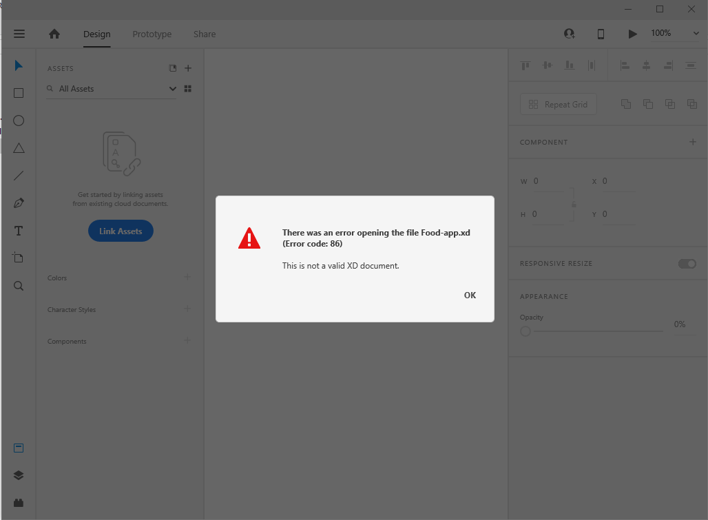 Solved Unable to open the local file in XD getting (Error... Adobe