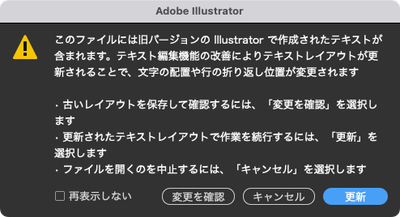 文字組み更新のダイアログ