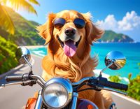 Firefly golden retriever riding a cruiser motor bike  12678.jpg