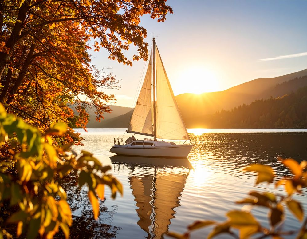 Firefly_golden hour view of  a sailboat on a lake 45385.jpg