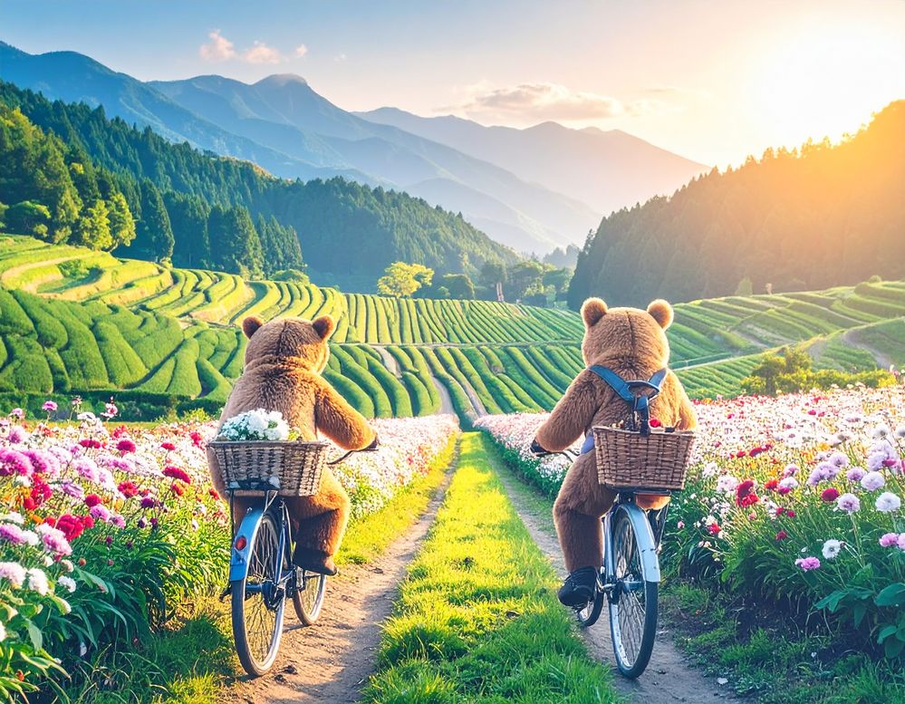 Firefly_create surreal amiguri cute bear in a floral garden with green fields and antoher ami 10700.jpg