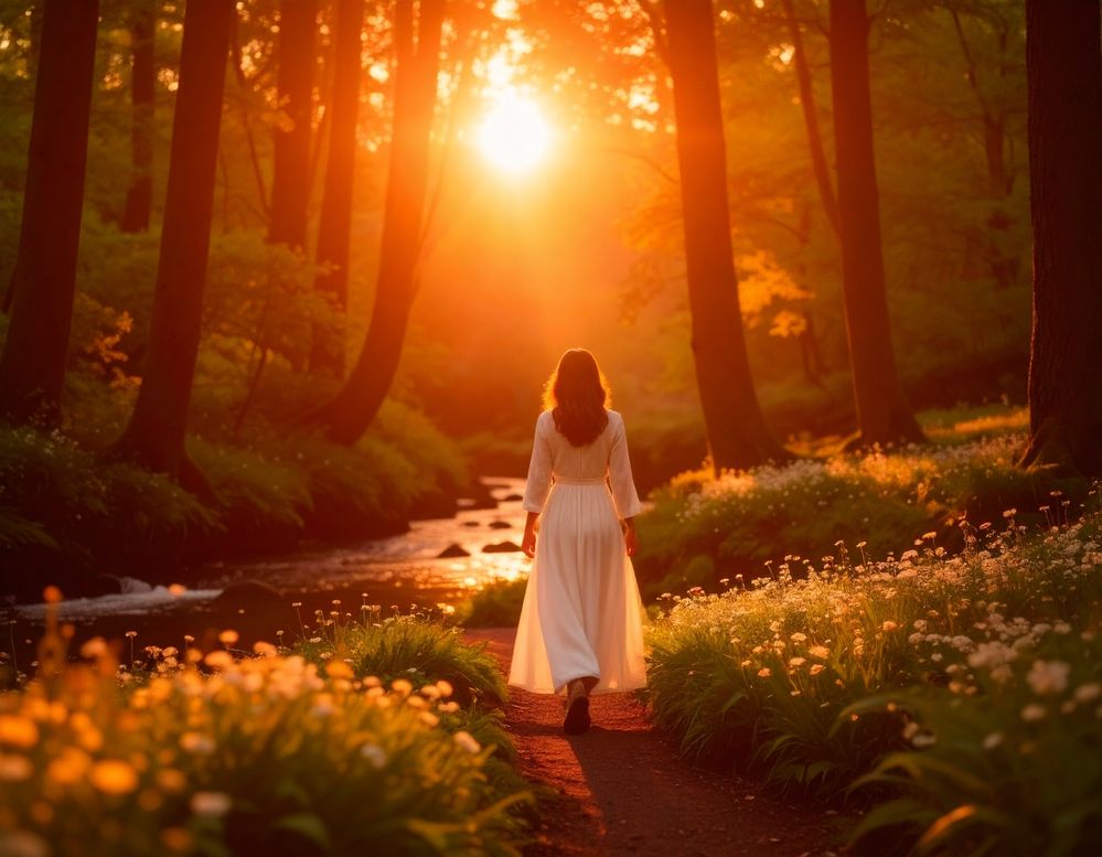 Firefly_A beautiful forest floor filled with wildflowers. A bubbling stream winds through the 776583.jpg