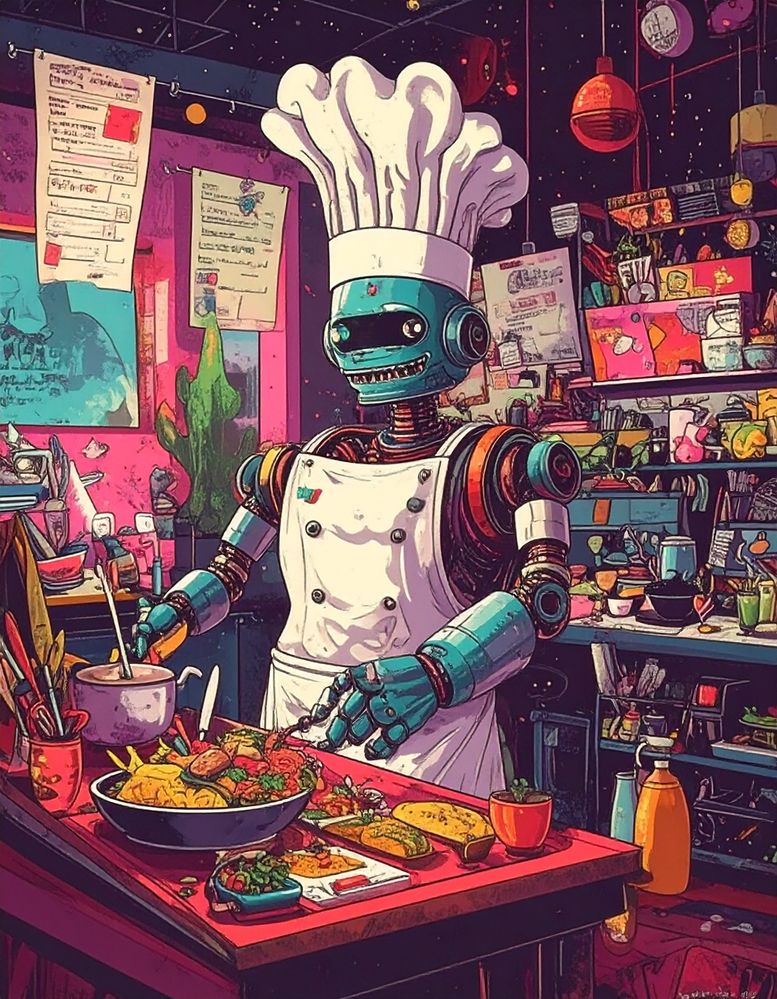 Firefly_A sci-fi style robot private chef with multiple arms. Have the robot chef in a kitche 562832.jpg