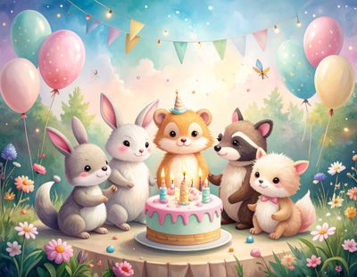 Firefly_sweet scene of cute furry animals celebrating, with balloons and streamers, in a drea 146917.jpg