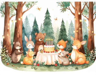 Firefly_Scene- a circle within a beautiful redwood forest, bears, foxes, and other forest ani 870776.jpg