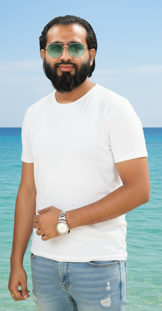 Firefly_Gemini Flash__give me a casual outfit like t-shirt and blue denim and a sea green sunglass. Also c 296602.png