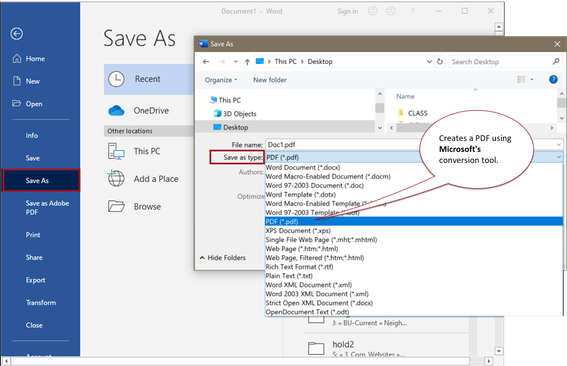 "Save as" PDF with the Microsoft conversion tool.