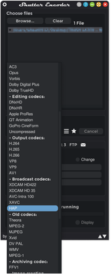 Pictured:  Selecting HAP in the format pop-up menu of Shutter Encoder