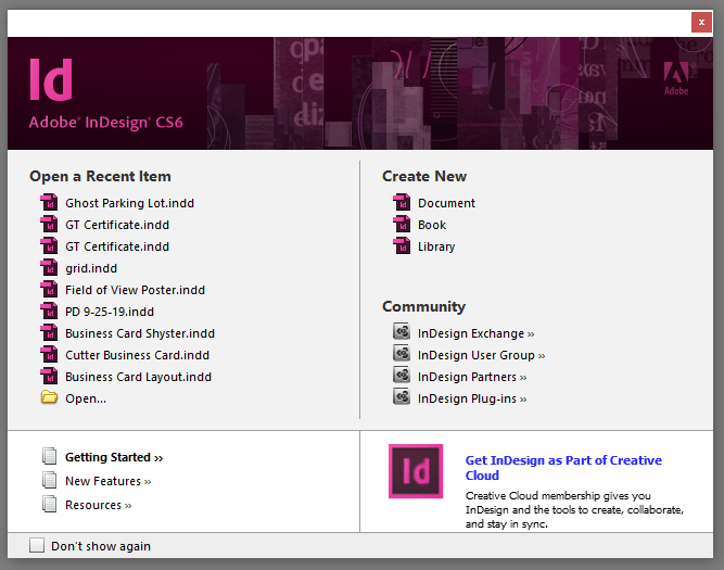 InDesign Start Screen CS6 - Adobe Community - 10647396