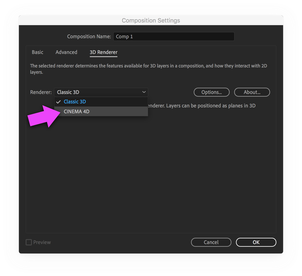 Comp Settings - Renderer Pop-up Menu