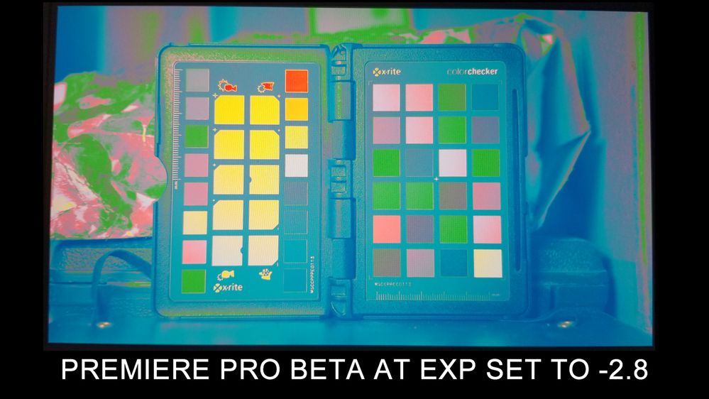 Premiere Pro Beta Exposure Reading with Exposure Setting set to -2.8