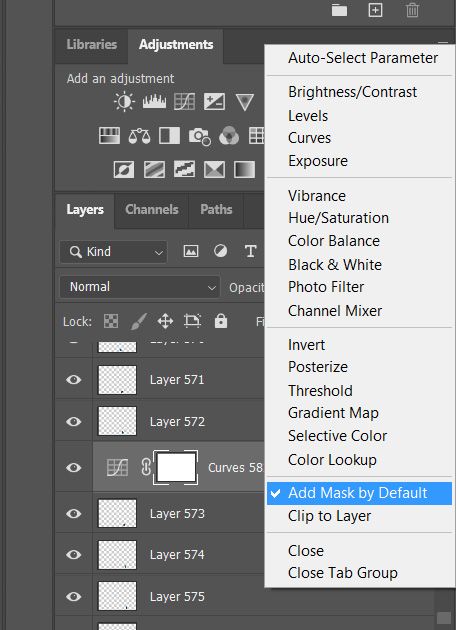 Solved: Creating Adjustment Layer does not create layer ma... - Adobe Support Community 10650889