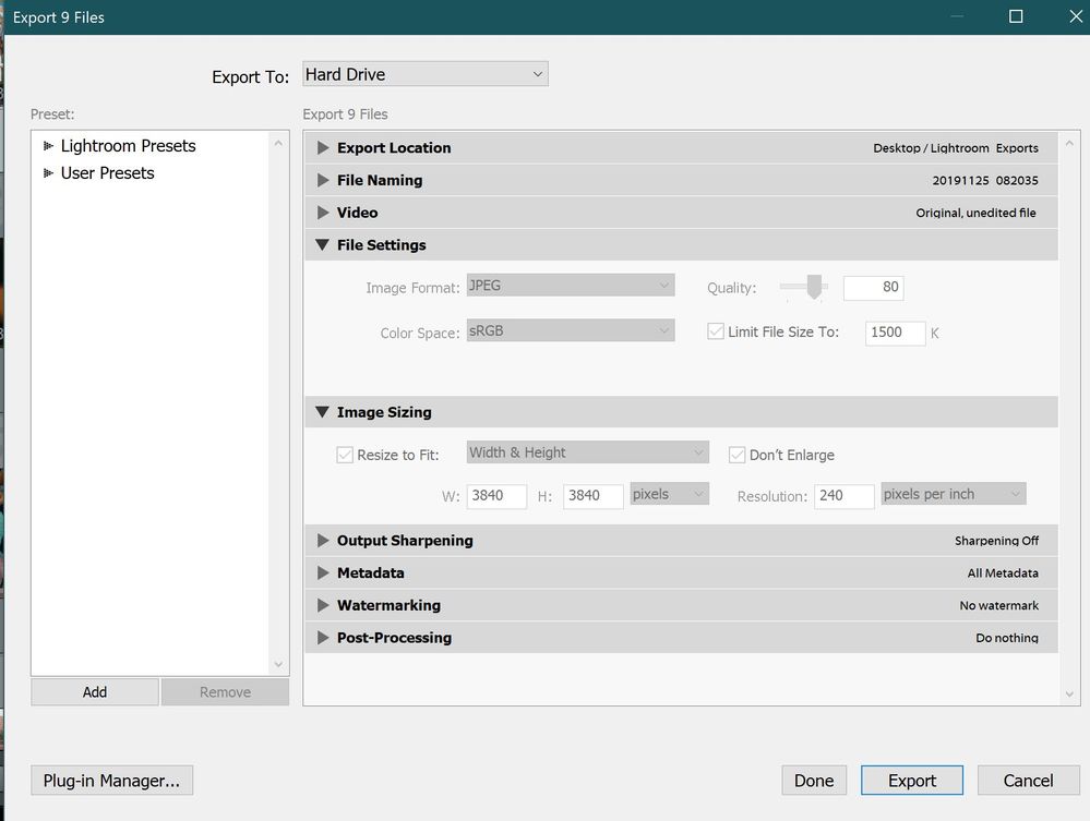 Greyed out options will create video errors, need to select a still to de-select the file size limit