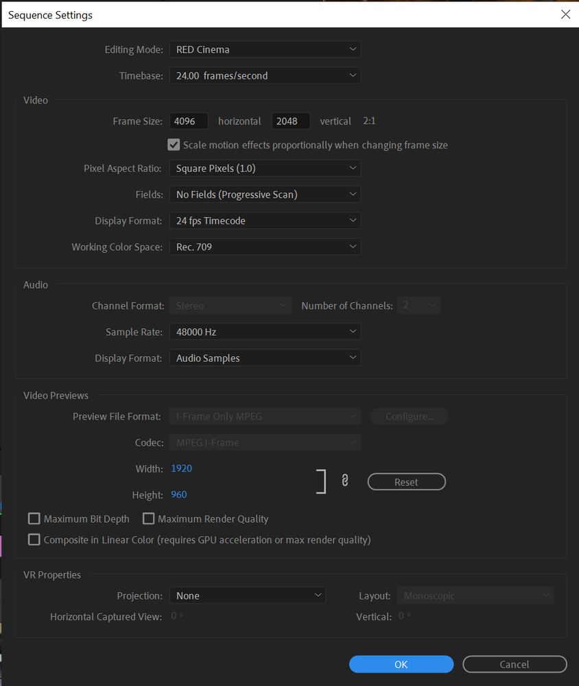 adobe premiere pro sequence settings greyed out