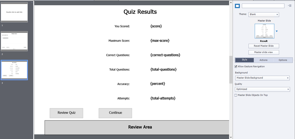 new project, diff theme - results slide