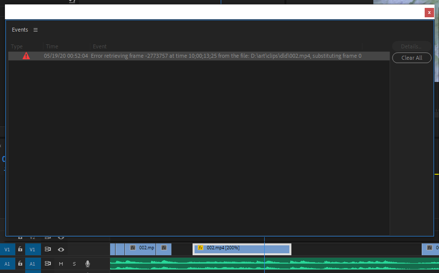 Error retrieving frame adobe premiere как решить