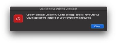 Creative Cloud uninstall error message